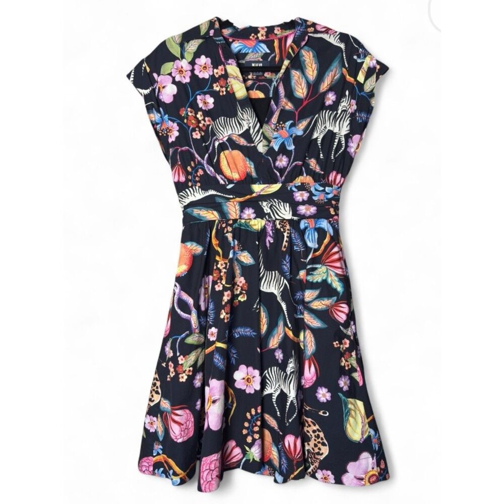 Maeve Anthropologie Flora Fauna Menagerie Print 100% Cotton Mini Dress Sz 0 - Picture 2 of 15